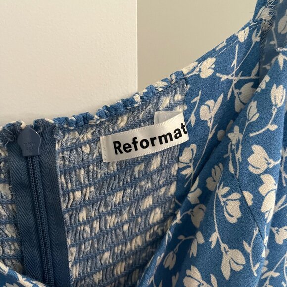 Reformation Blue and White Floral Mica Midi Dress Size 8 - Picture 5 of 5